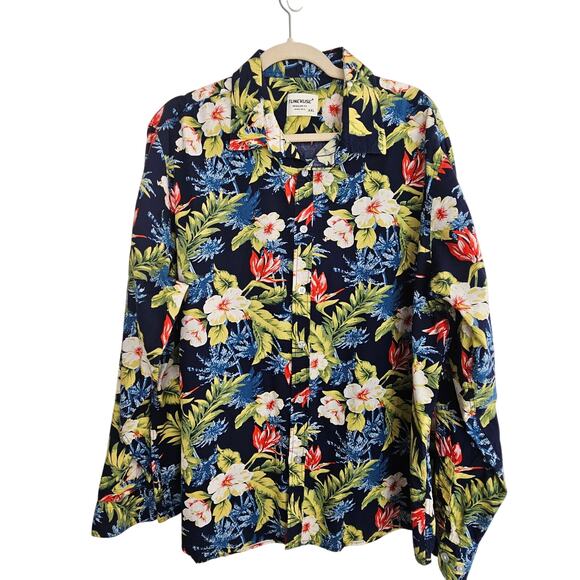 Tunevuse Shirt Blue Floral Print Button Front Long Sleeve Shirt Men XXL - Picture 1 of 9